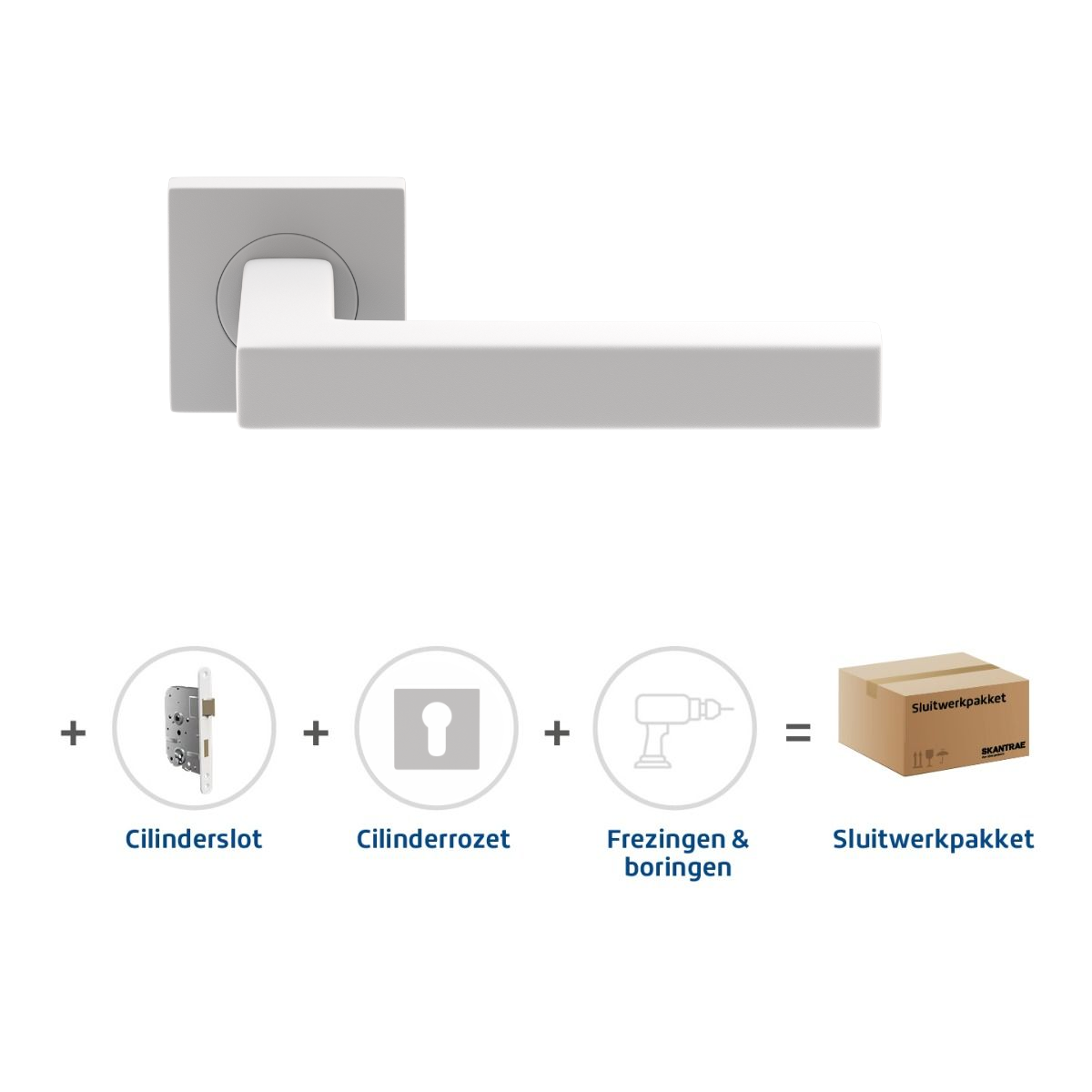 Sluitwerkpakketten met Deurkruk Squared 20 Regular Wit
